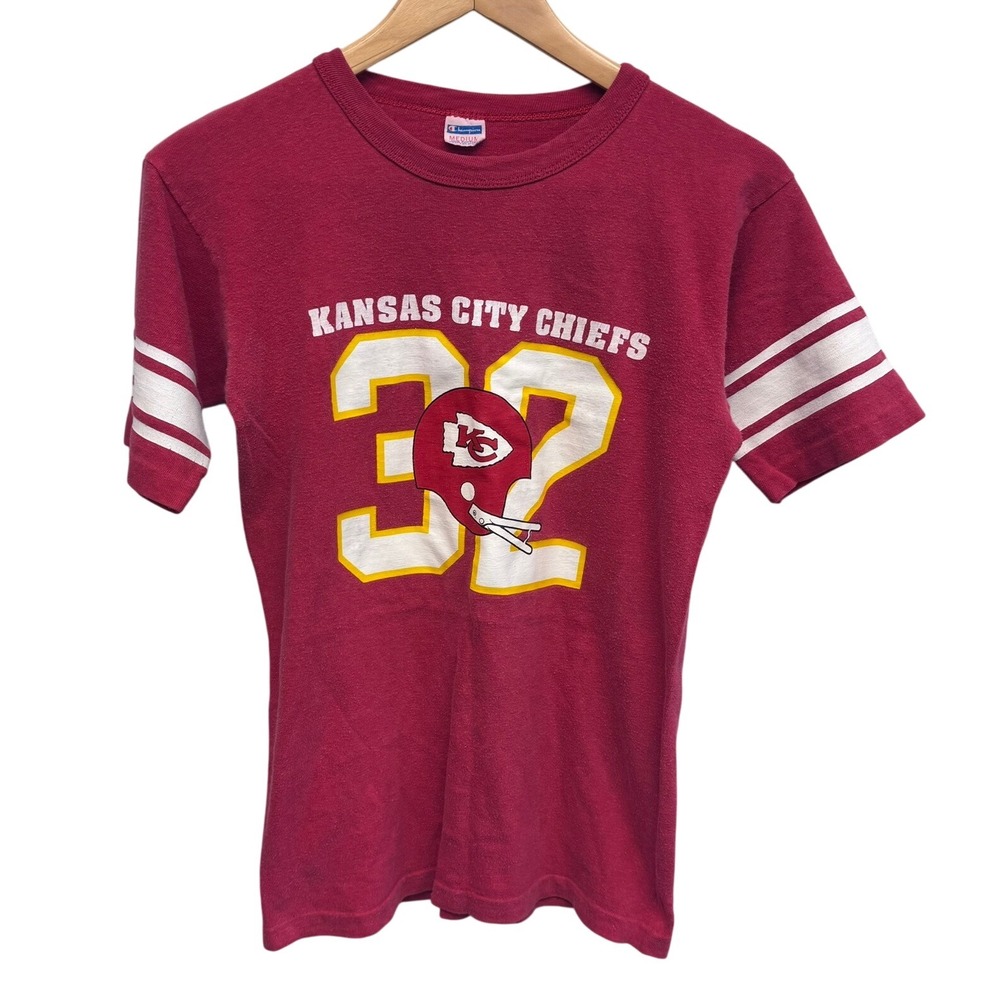 VTG Kansas‎ City Chiefs Football Ringer T-Shirt Champion Blue Bar Small Chest 34